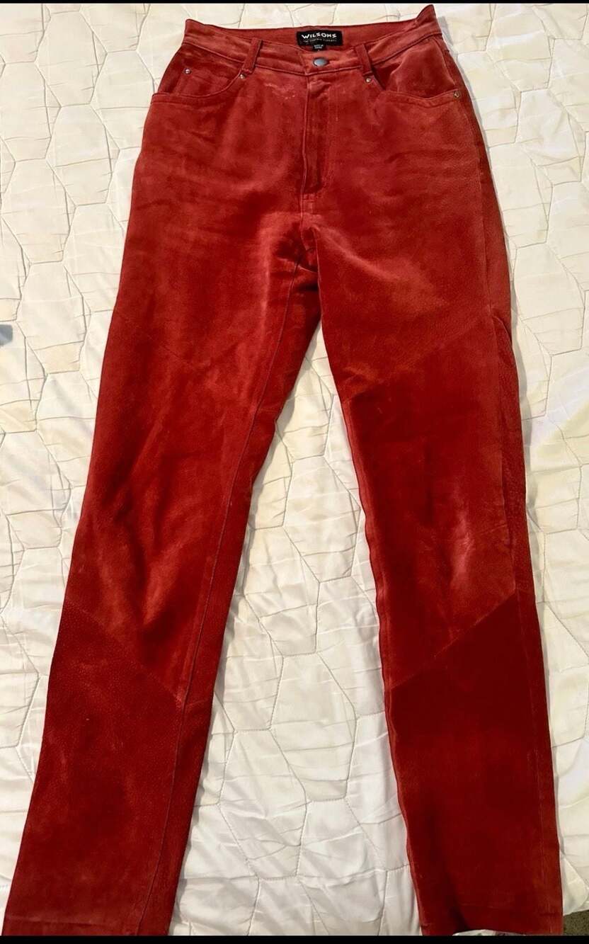 Wilsons The Leather Experts Red Suede Leather Pants Size 4 Vintage Straight Leg